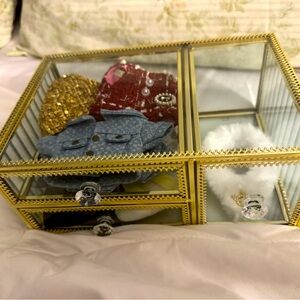 Gold and Glass Jewelry Box with Accessories